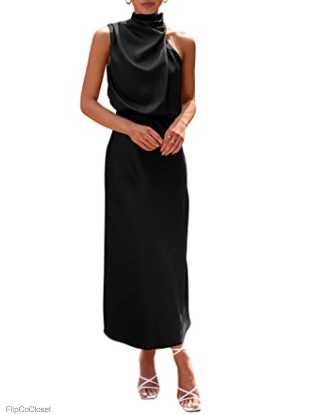 Satin Sleeveless Mock Neck Maxi Cocktail Dress Women Summer Formal